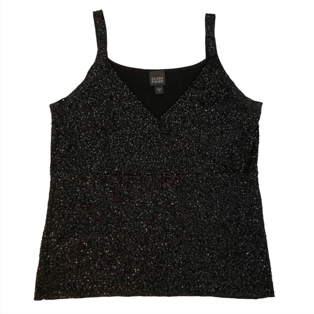 Eileen Fisher Womens Sleeveless Sequin Top Black Size S